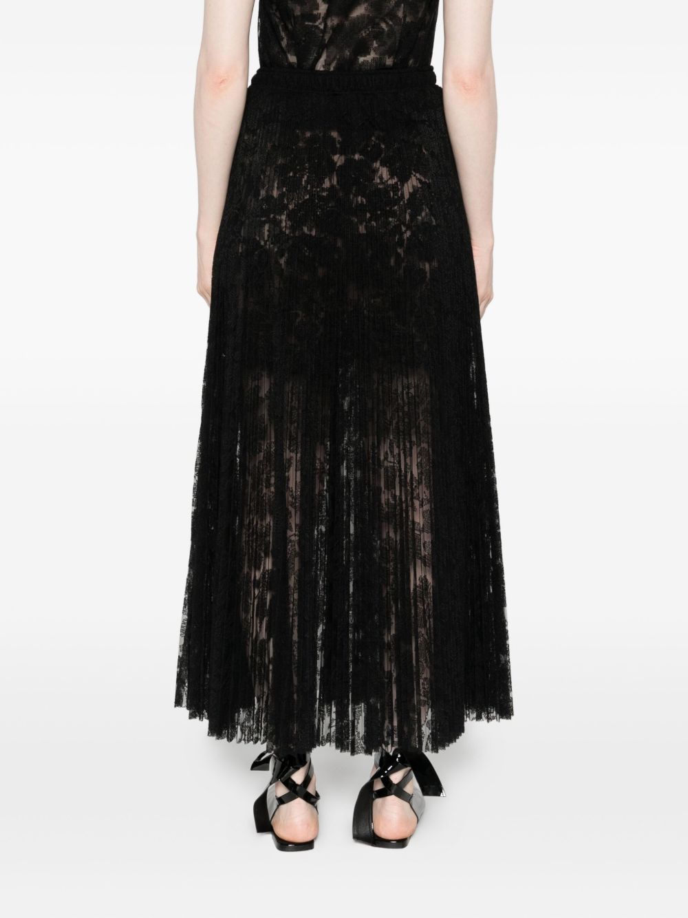 Ermanno Scervino Long Pleated Lace Skirt - Black