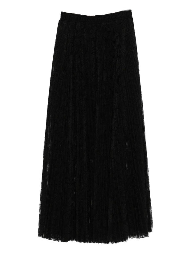 Ermanno Scervino Long Pleated Lace Skirt - Black