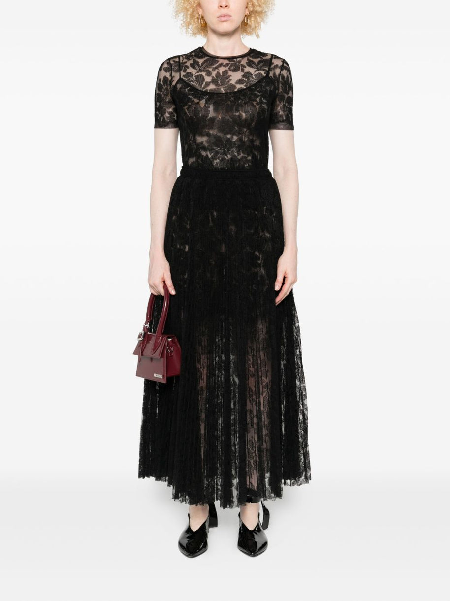 Ermanno Scervino Long Pleated Lace Skirt - Black