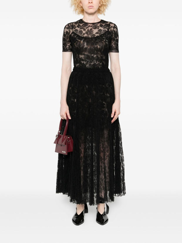 Ermanno Scervino Long Pleated Lace Skirt - Black