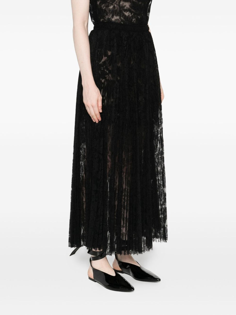 Ermanno Scervino Long Pleated Lace Skirt - Black