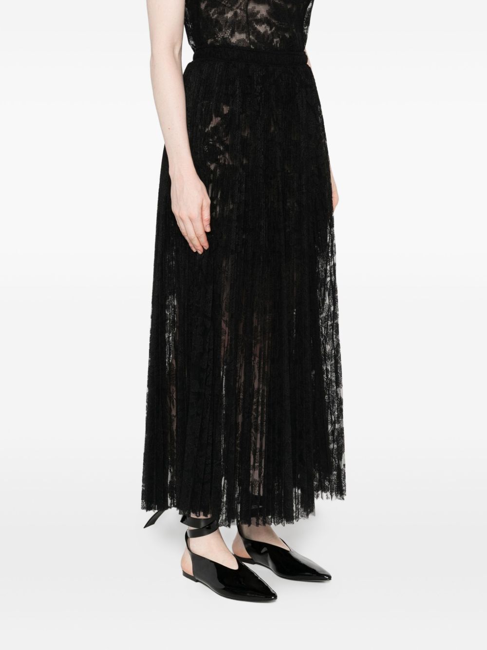 Ermanno Scervino Long Pleated Lace Skirt - Black