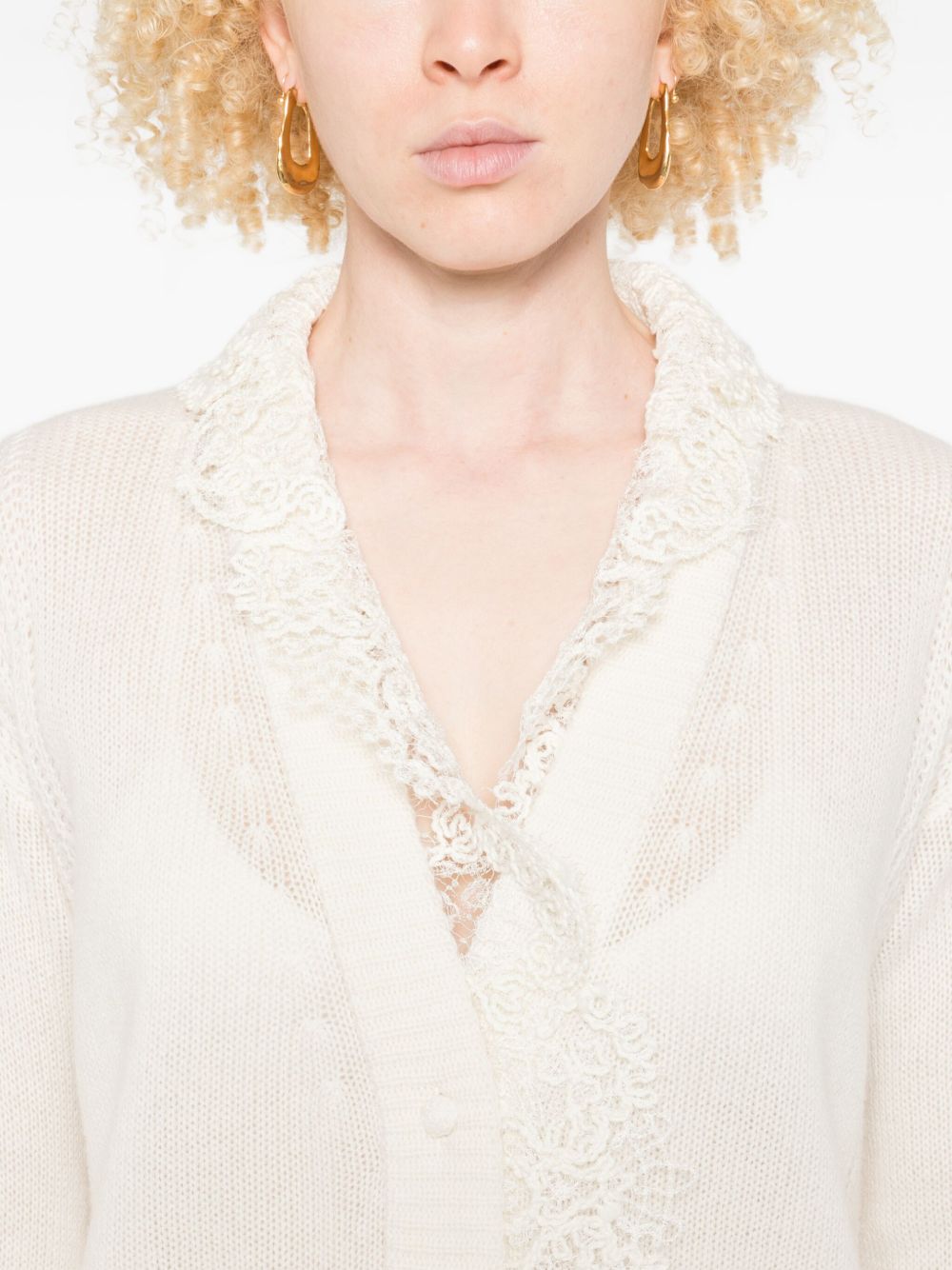 Ermanno Scervino Lace Cashmere Cardigan - White