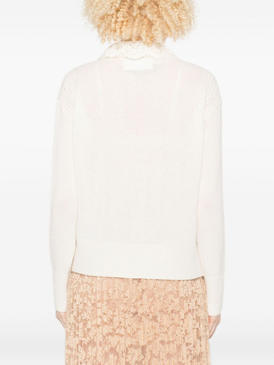 Ermanno Scervino Lace Cashmere Cardigan - White
