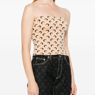 MARINE SERRE Moon Offshoulder Tube Top - Beige