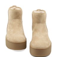 HOGAN PRE Suede Platform Ankle Boots - Beige
