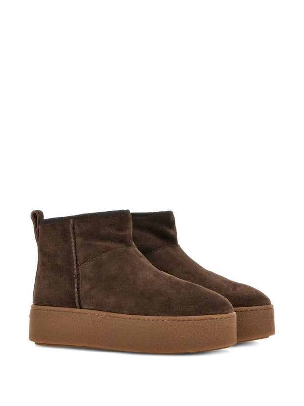 HOGAN PRE Suede Platform Ankle Boots - Brown