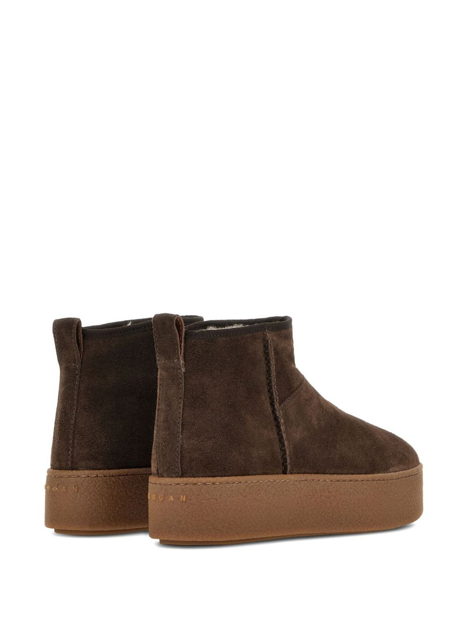HOGAN PRE Suede Platform Ankle Boots - Brown