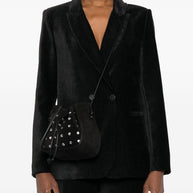 Forte Forte Crystal Embellished Suede Leather Small Bucket Bag - Black