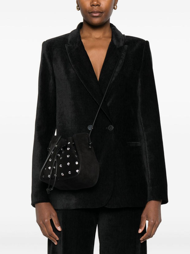 Forte Forte Crystal Embellished Suede Leather Small Bucket Bag - Black
