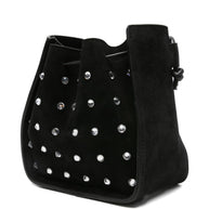 Forte Forte Crystal Embellished Suede Leather Small Bucket Bag - Black