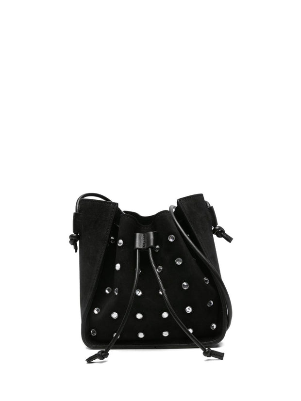 Forte Forte Crystal Embellished Suede Leather Small Bucket Bag - Black