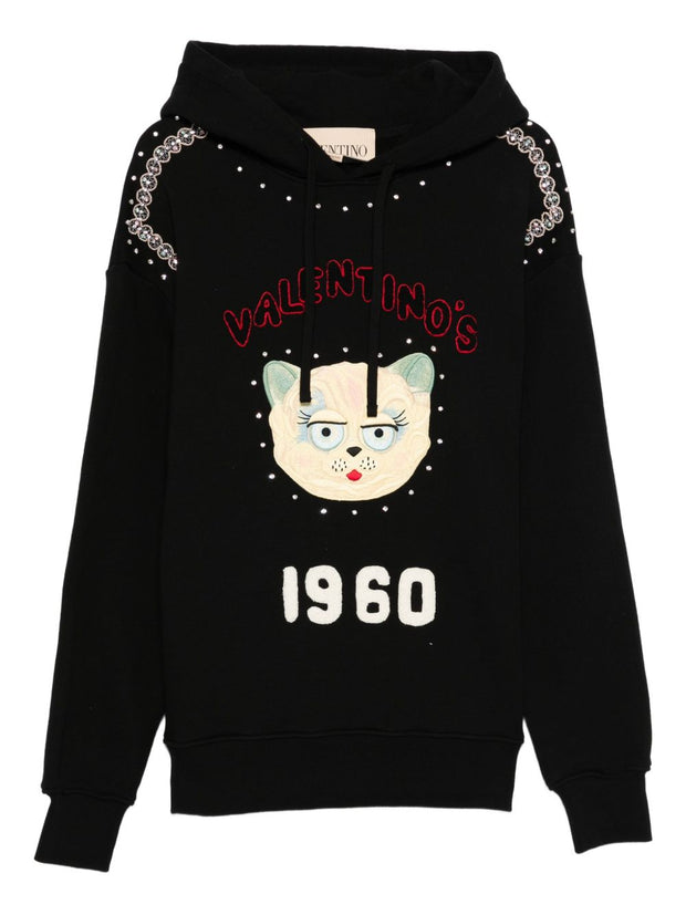 Valentino Embroidered Cotton Hoodie - Black