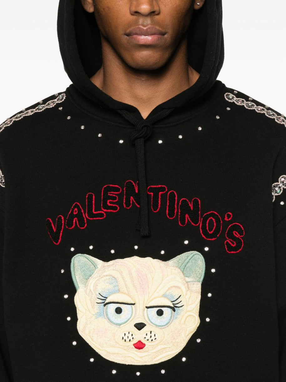 Valentino Embroidered Cotton Hoodie - Black