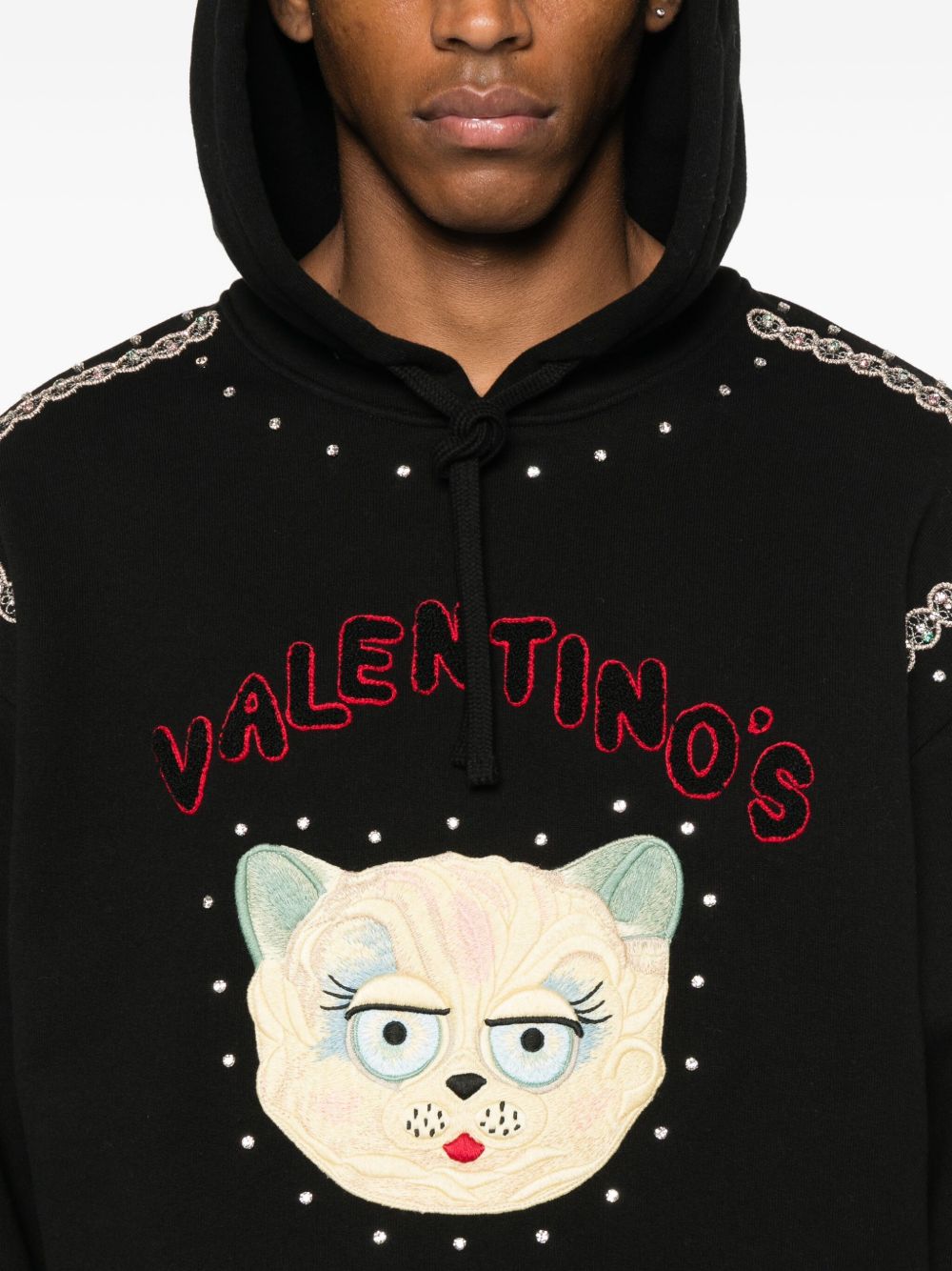 Valentino Embroidered Cotton Hoodie - Black