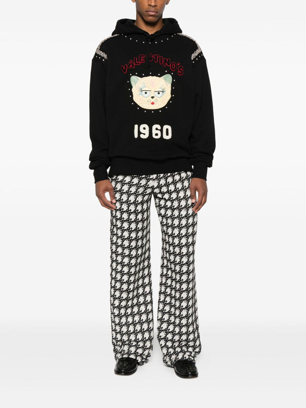 Valentino Embroidered Cotton Hoodie - Black