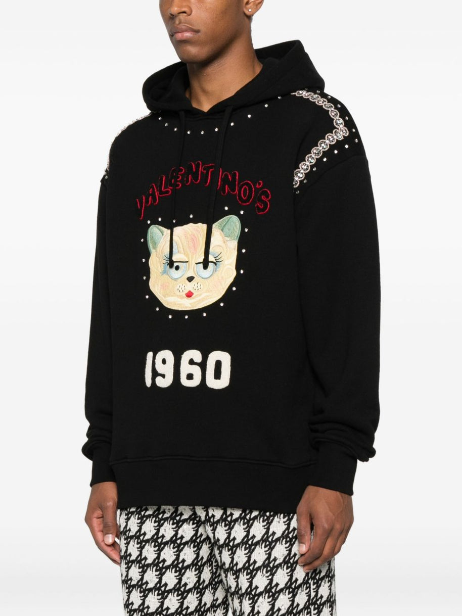 Valentino Embroidered Cotton Hoodie - Black
