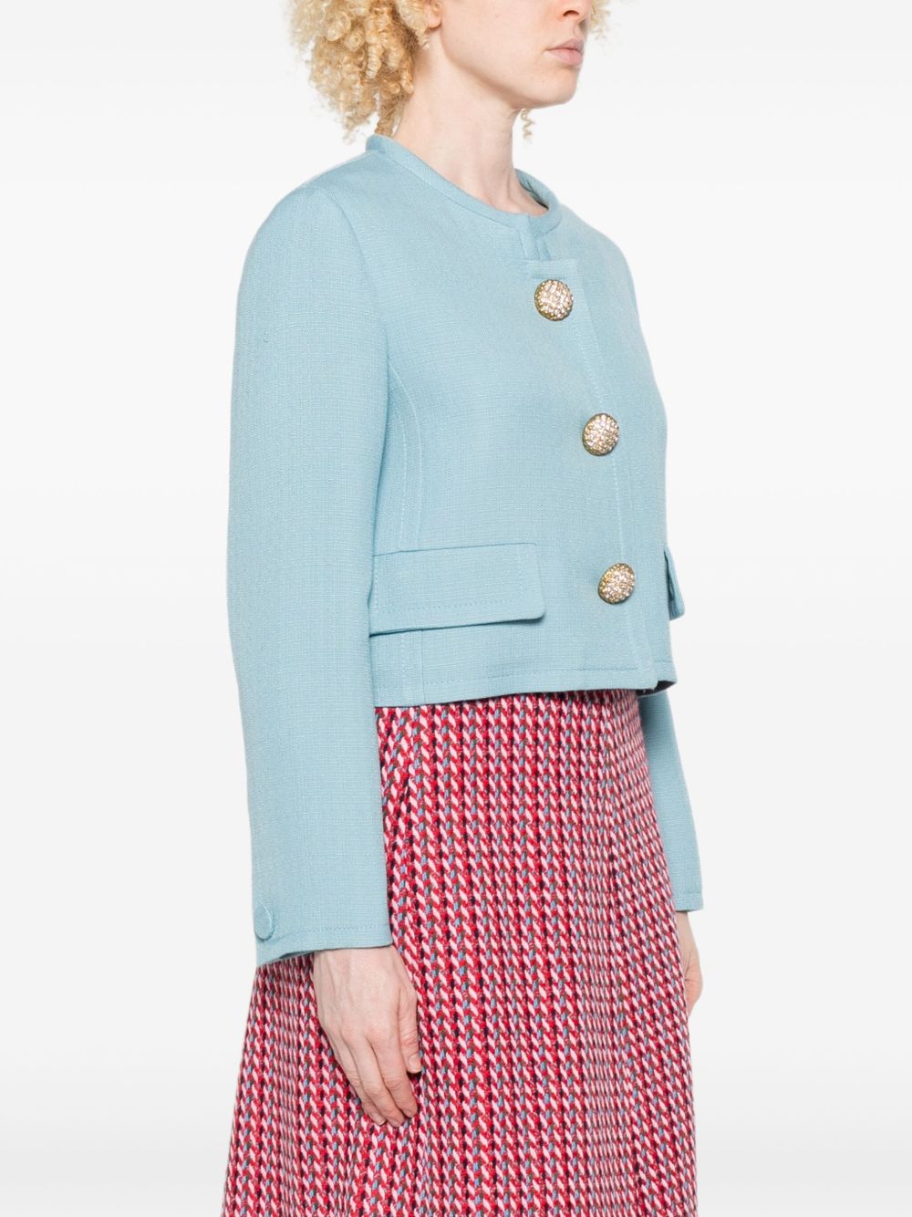 Valentino Short Collarless Jacket - Clear Blue