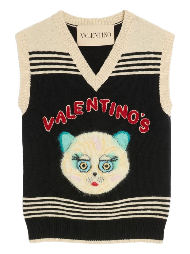 Valentino Le Chat De La Maison Wool Vest - Black