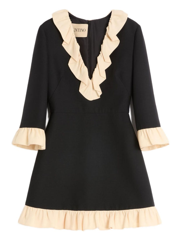 Valentino Wool And Silk Short Dress - Black