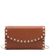 Valentino Garavani Rockstud Leather Wallet On Chain - Leather Brown