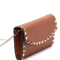 Valentino Garavani Rockstud Leather Wallet On Chain - Leather Brown