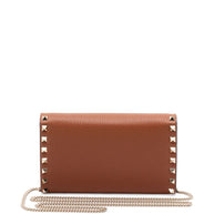 Valentino Garavani Rockstud Leather Wallet On Chain - Leather Brown