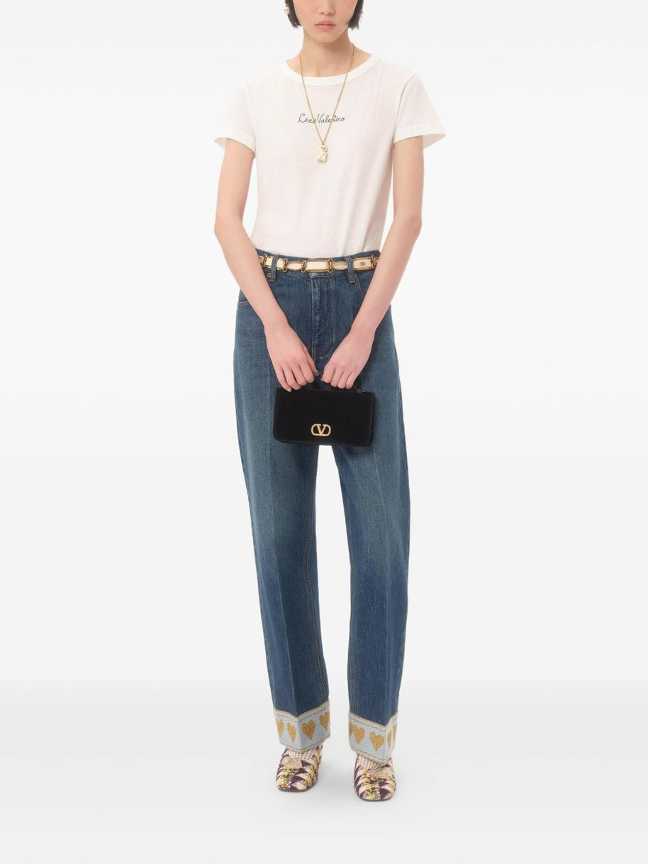 Valentino Garavani VLogo Signature Velvet Wallet On Chain - Black
