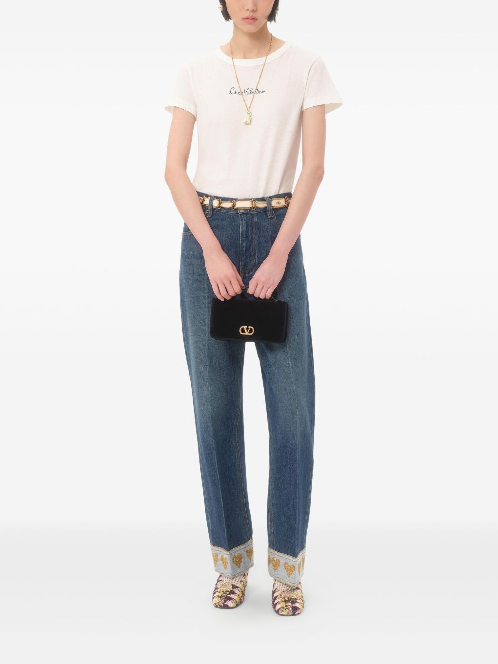 Valentino Garavani VLogo Signature Velvet Wallet On Chain - Black