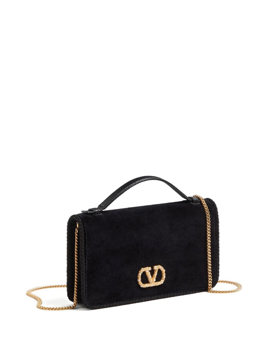 Valentino Garavani VLogo Signature Velvet Wallet On Chain - Black