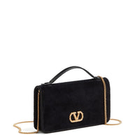 Valentino Garavani VLogo Signature Velvet Wallet On Chain - Black