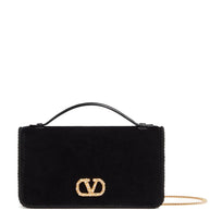 Valentino Garavani VLogo Signature Velvet Wallet On Chain - Black