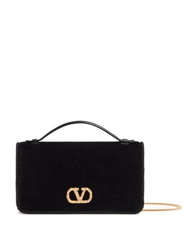 Valentino Garavani VLogo Signature Velvet Wallet On Chain - Black
