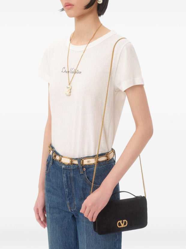 Valentino Garavani VLogo Signature Velvet Wallet On Chain - Black