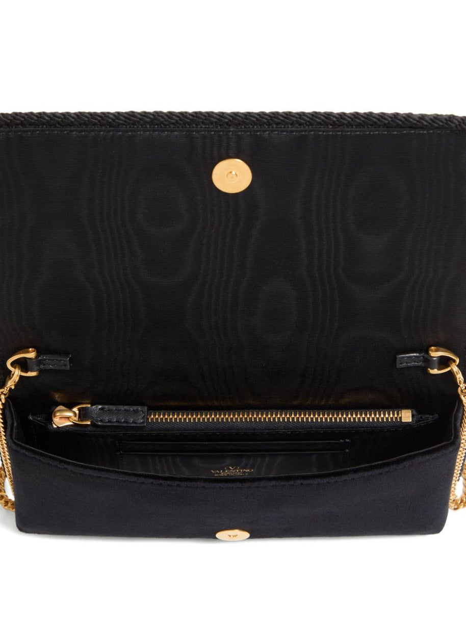 Valentino Garavani VLogo Signature Velvet Wallet On Chain - Black