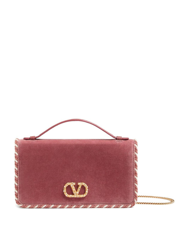 Valentino Garavani VLogo Signature Velvet Wallet On Chain - Powder