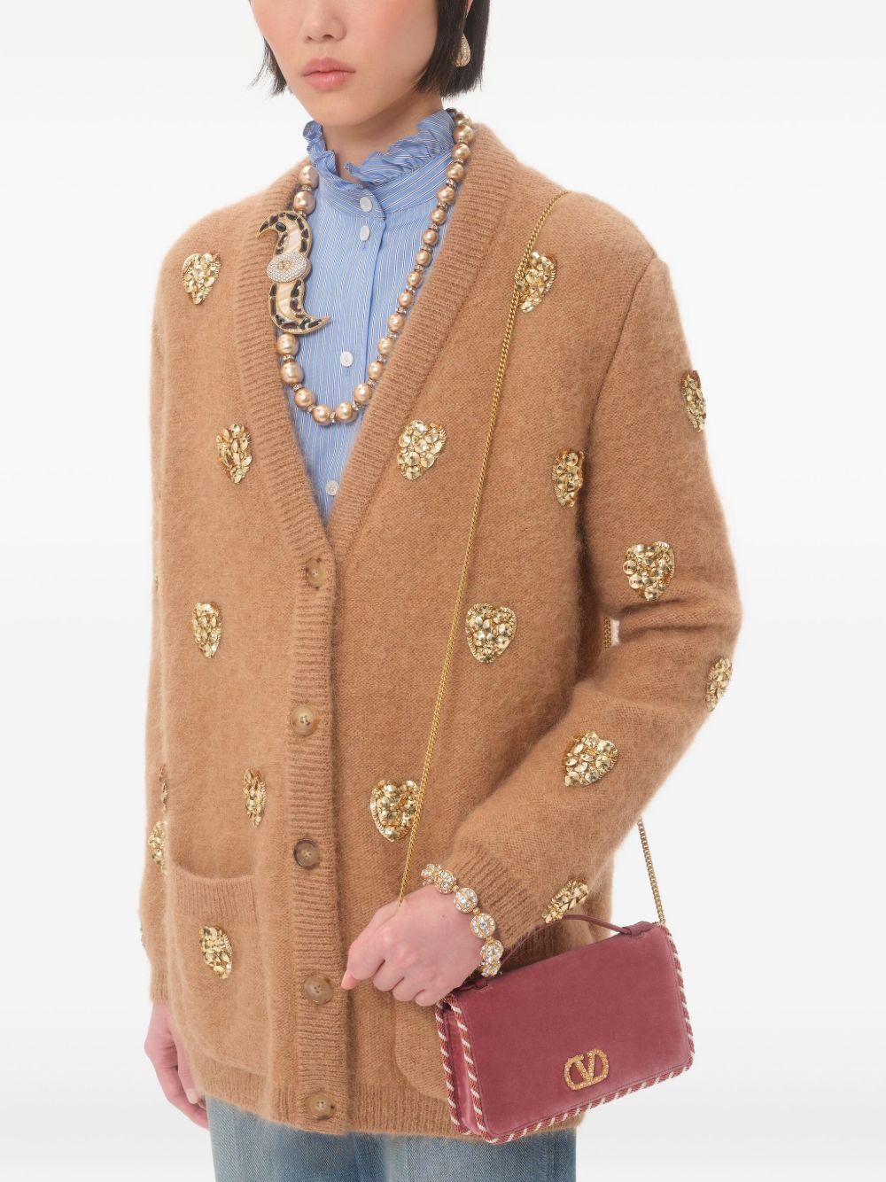 Valentino Garavani VLogo Signature Velvet Wallet On Chain - Powder