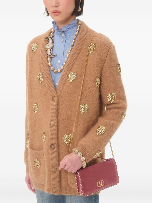 Valentino Garavani VLogo Signature Velvet Wallet On Chain - Powder