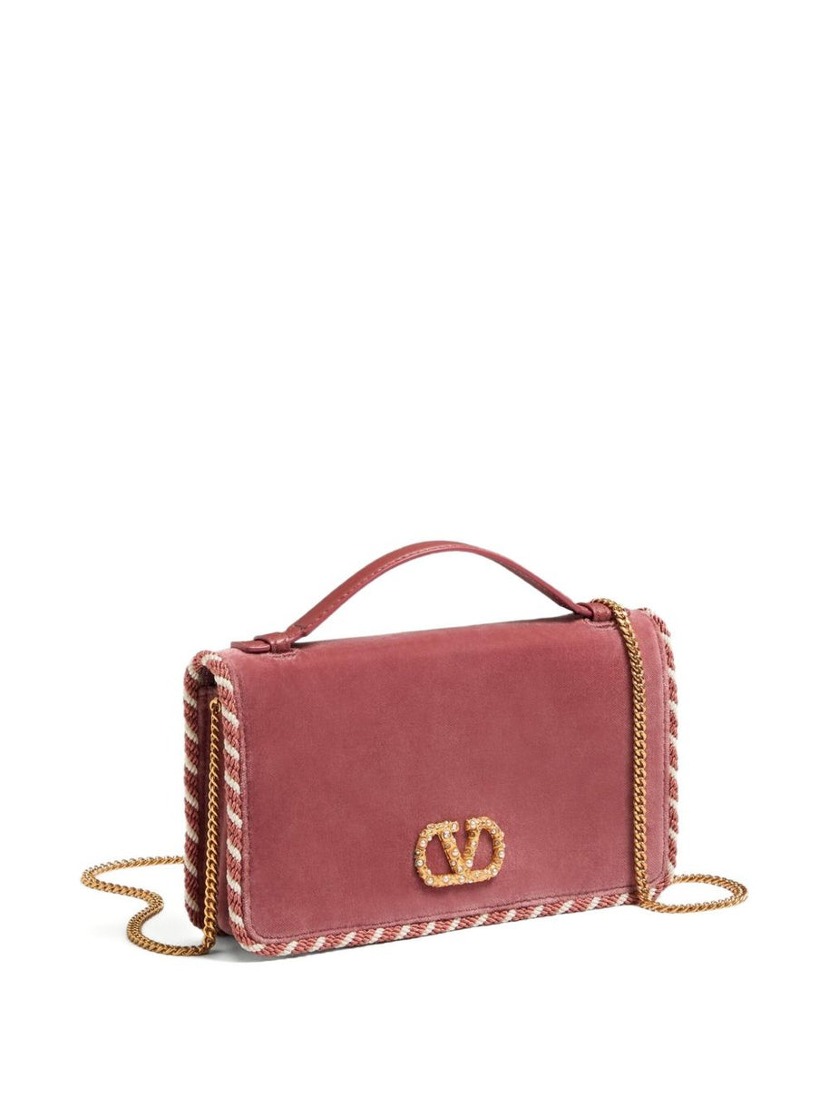 Valentino Garavani VLogo Signature Velvet Wallet On Chain - Powder