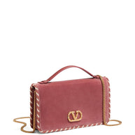 Valentino Garavani VLogo Signature Velvet Wallet On Chain - Powder