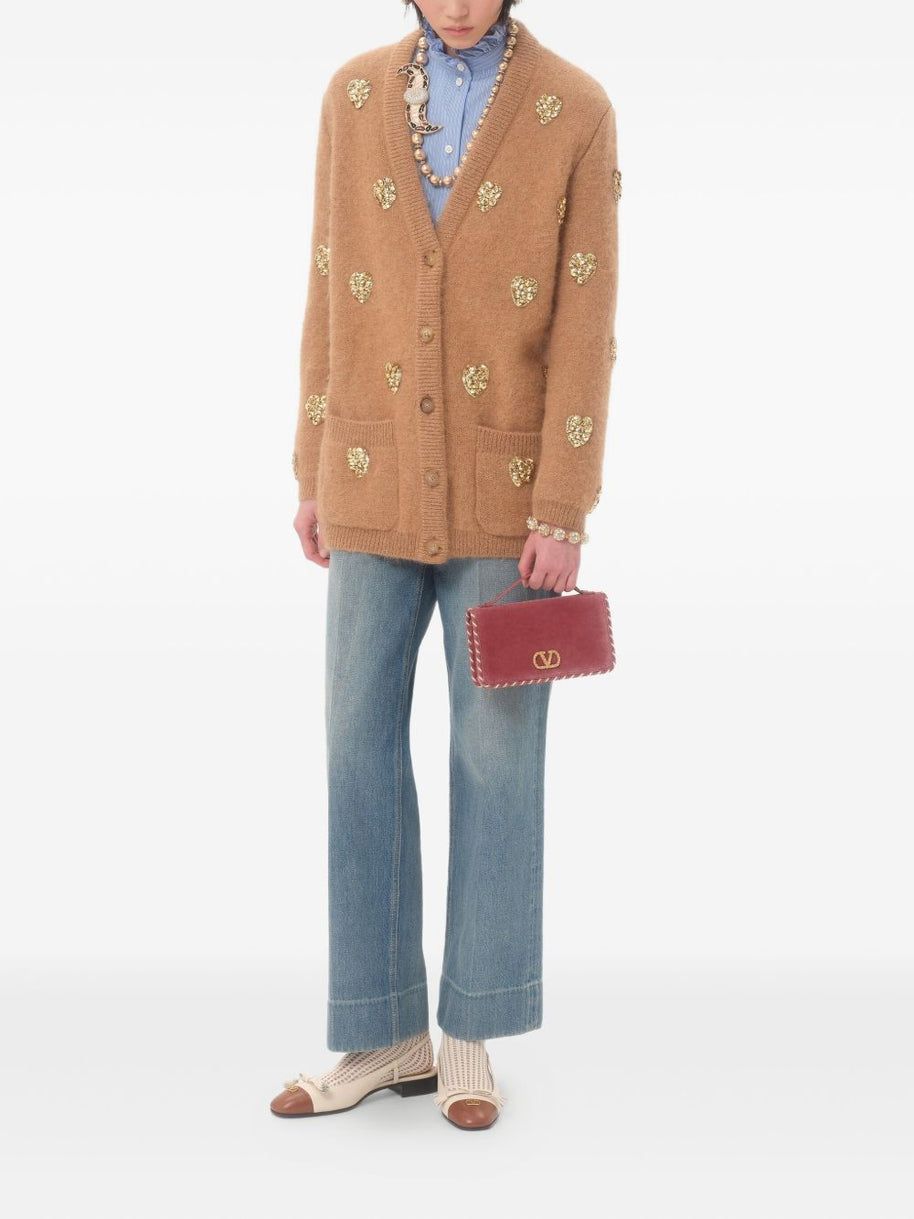 Valentino Garavani VLogo Signature Velvet Wallet On Chain - Powder