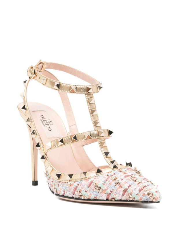 Valentino Garavani Rockstud Tweed Slingback Pumps - Powder