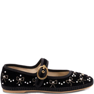 Valentino Garavani Embroidered Velvet Ballets - Black