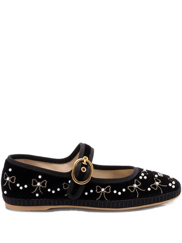 Valentino Garavani Embroidered Velvet Ballets - Black