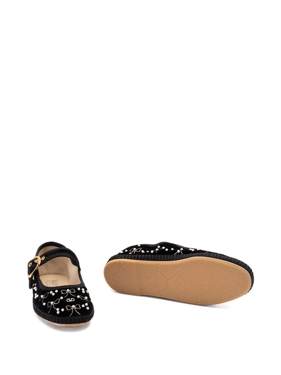 Valentino Garavani Embroidered Velvet Ballets - Black