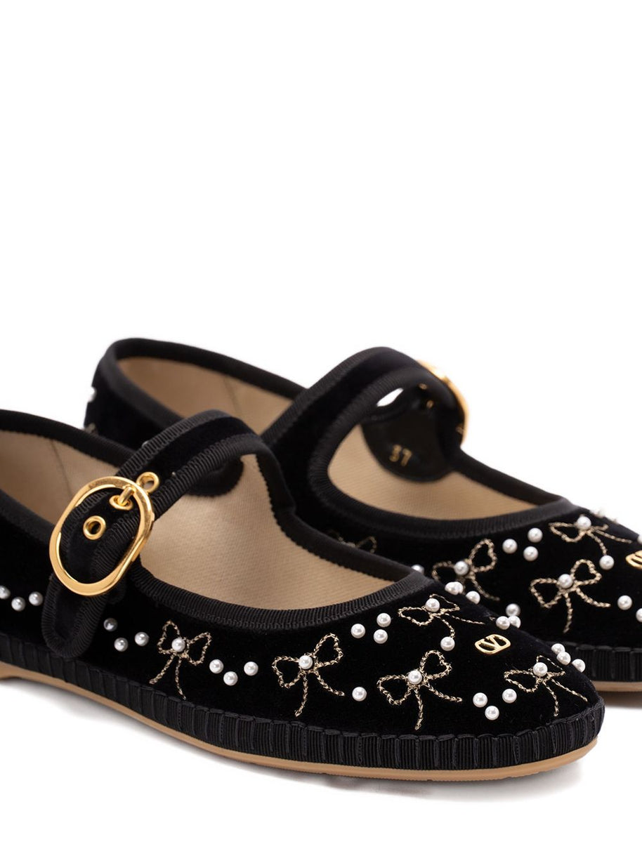 Valentino Garavani Embroidered Velvet Ballets - Black