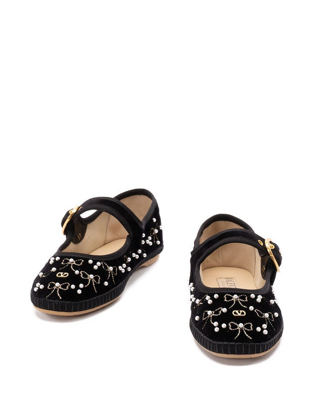 Valentino Garavani Embroidered Velvet Ballets - Black