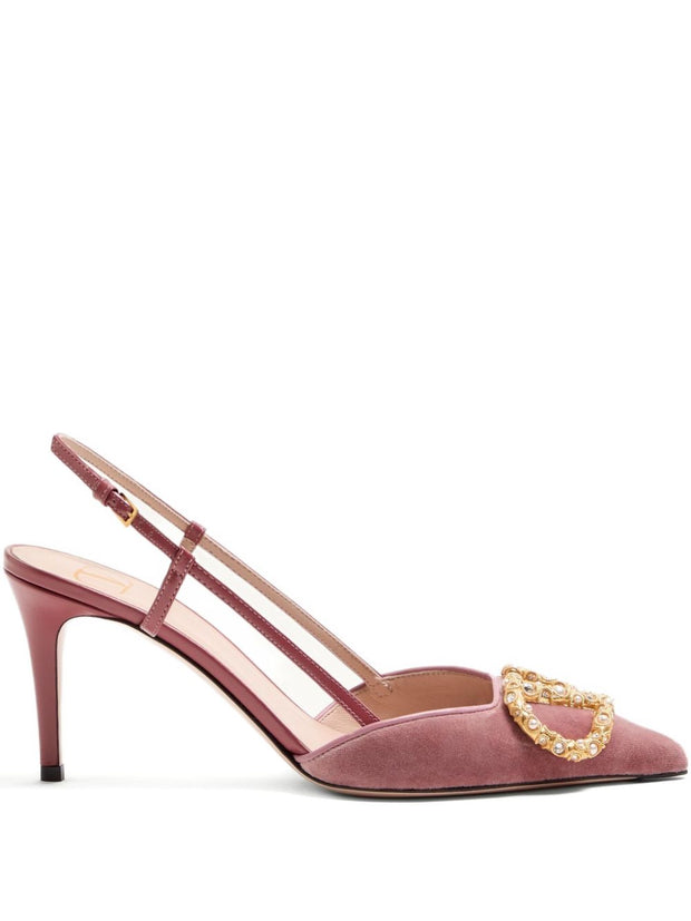 Valentino Garavani VLogo Signature Velvet Slingback Pumps - Powder