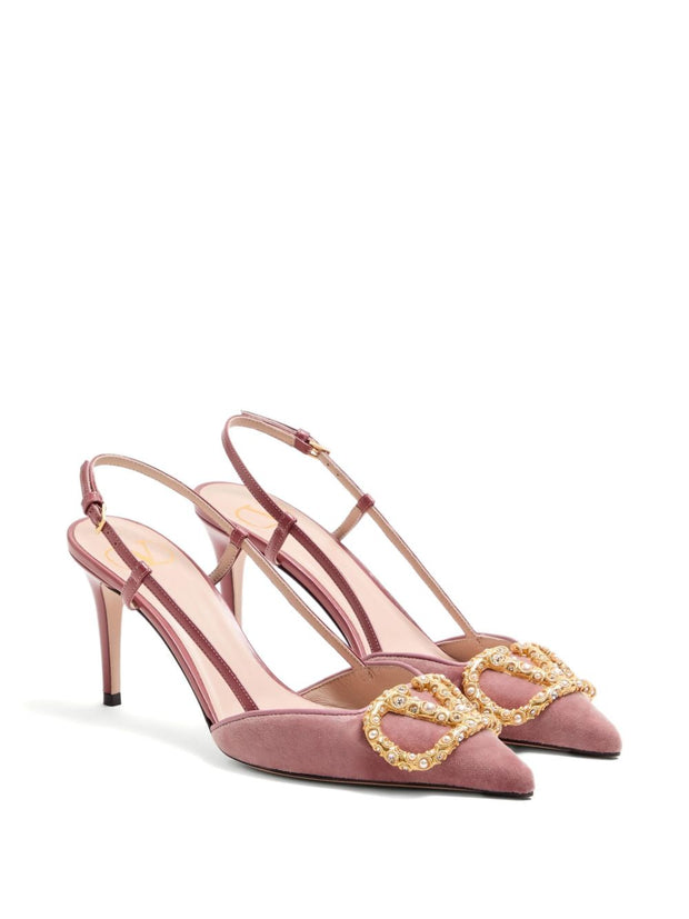 Valentino Garavani VLogo Signature Velvet Slingback Pumps - Powder