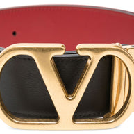 Valentino Garavani VLogo Signature Leather Reversible Belt - Red